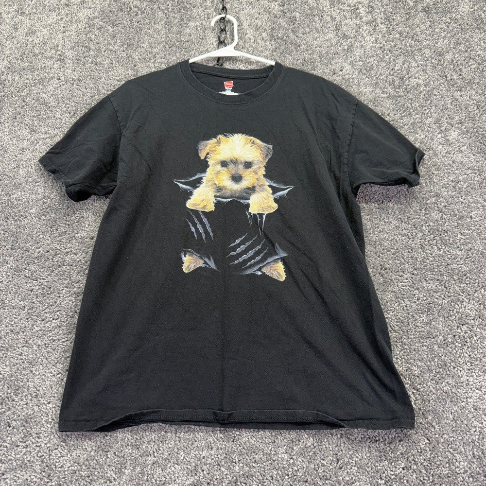 Hanes T Shirt Mens L Black Puppy Dog Graphic